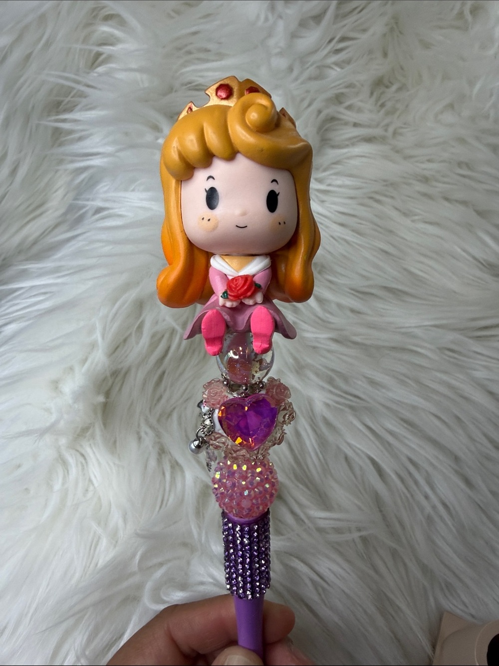 Aurora Princess Beaded Kids Pen — Pink & Purple Cute Character